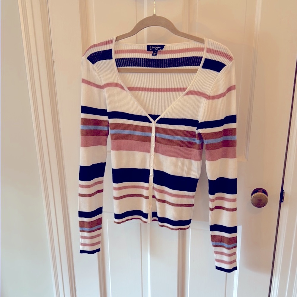Jessica Simpson Striped Button-Up Cardigan